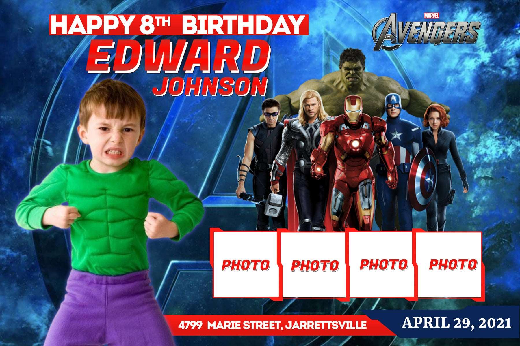 Custom Avengers Style Birthday Banner - Personalized with Picture and Name - Yalla Printing