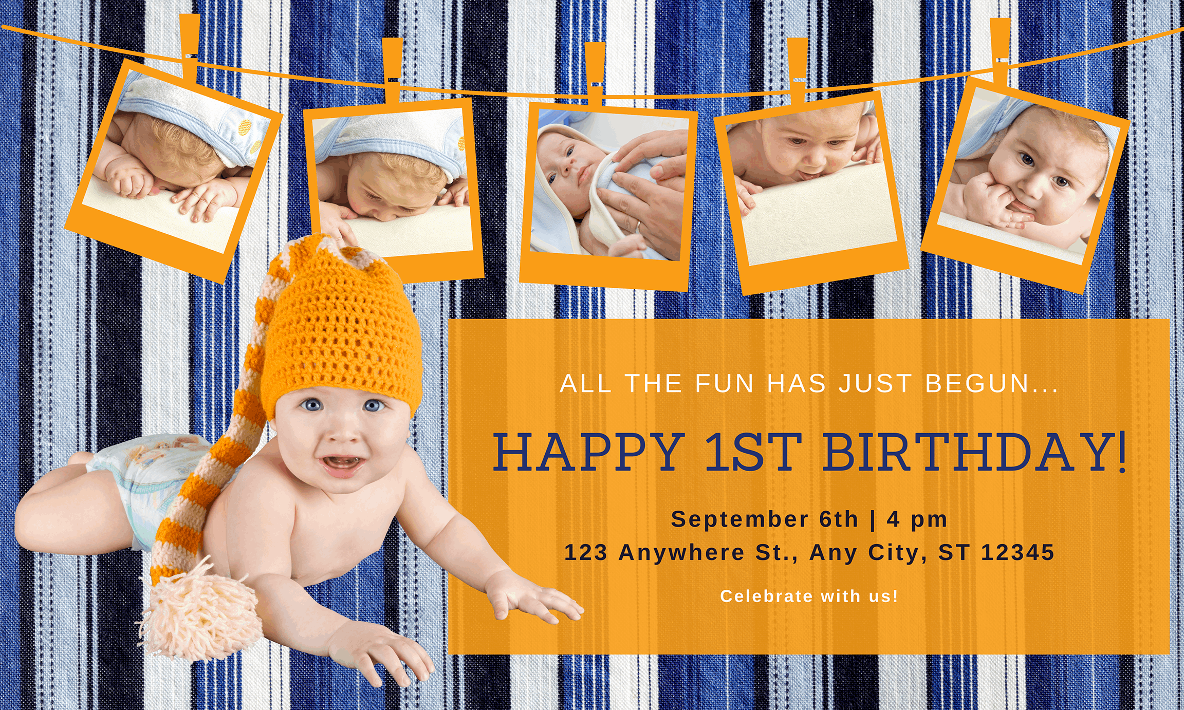 Blue & Orange Baby Boy 1st Birthday Banner - Bright and Joyful Celebration Decor - Yalla Printing