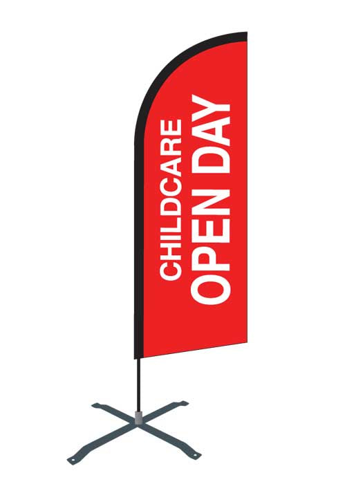 Curved Top Flag – Double-Sided Satin Print, 85x300 cm | Aluminum Pole & Heavy Duty Water Base - Yalla Printing