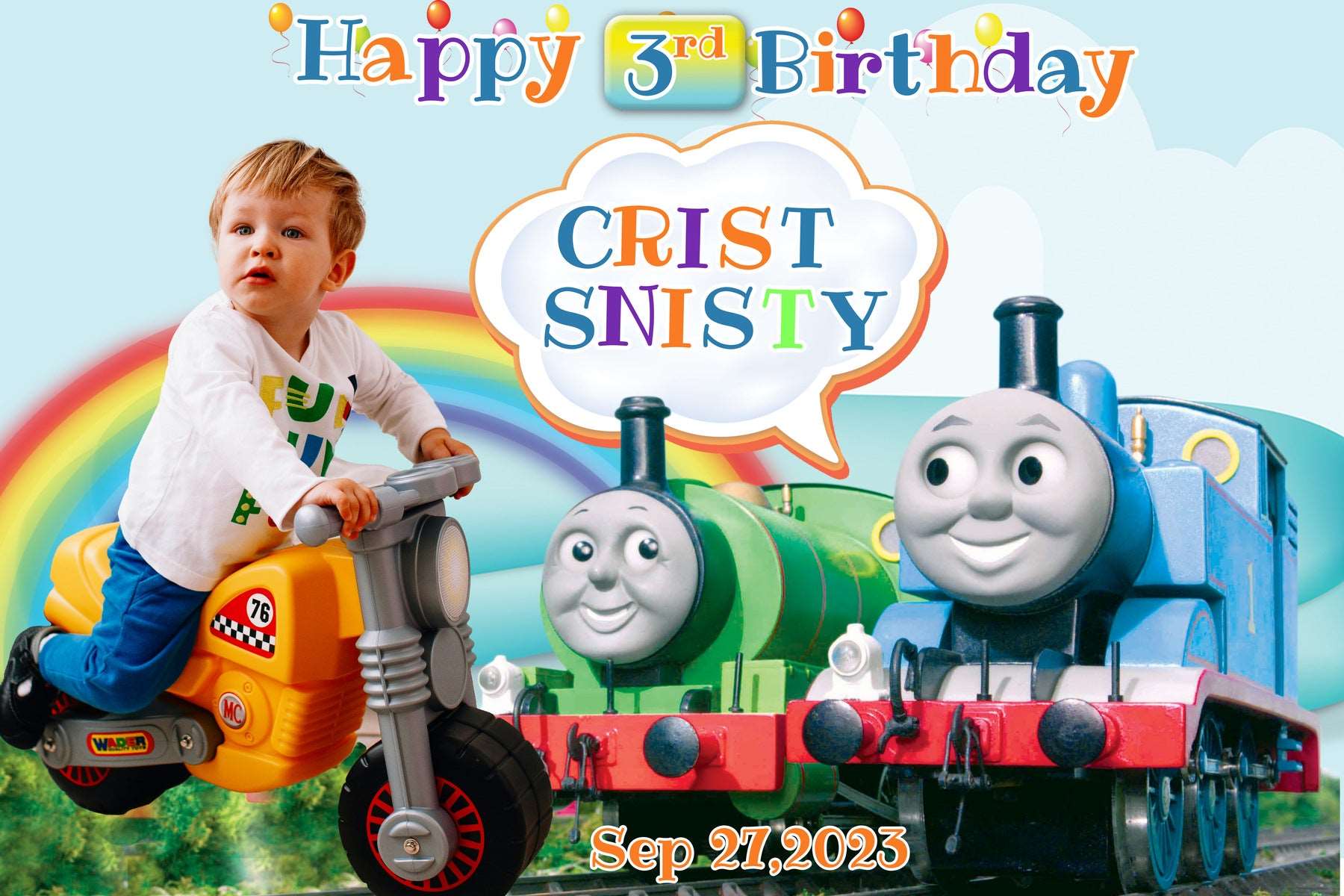 Train & Bike Extravaganza - Personalized Birthday Banner - Yalla Printing