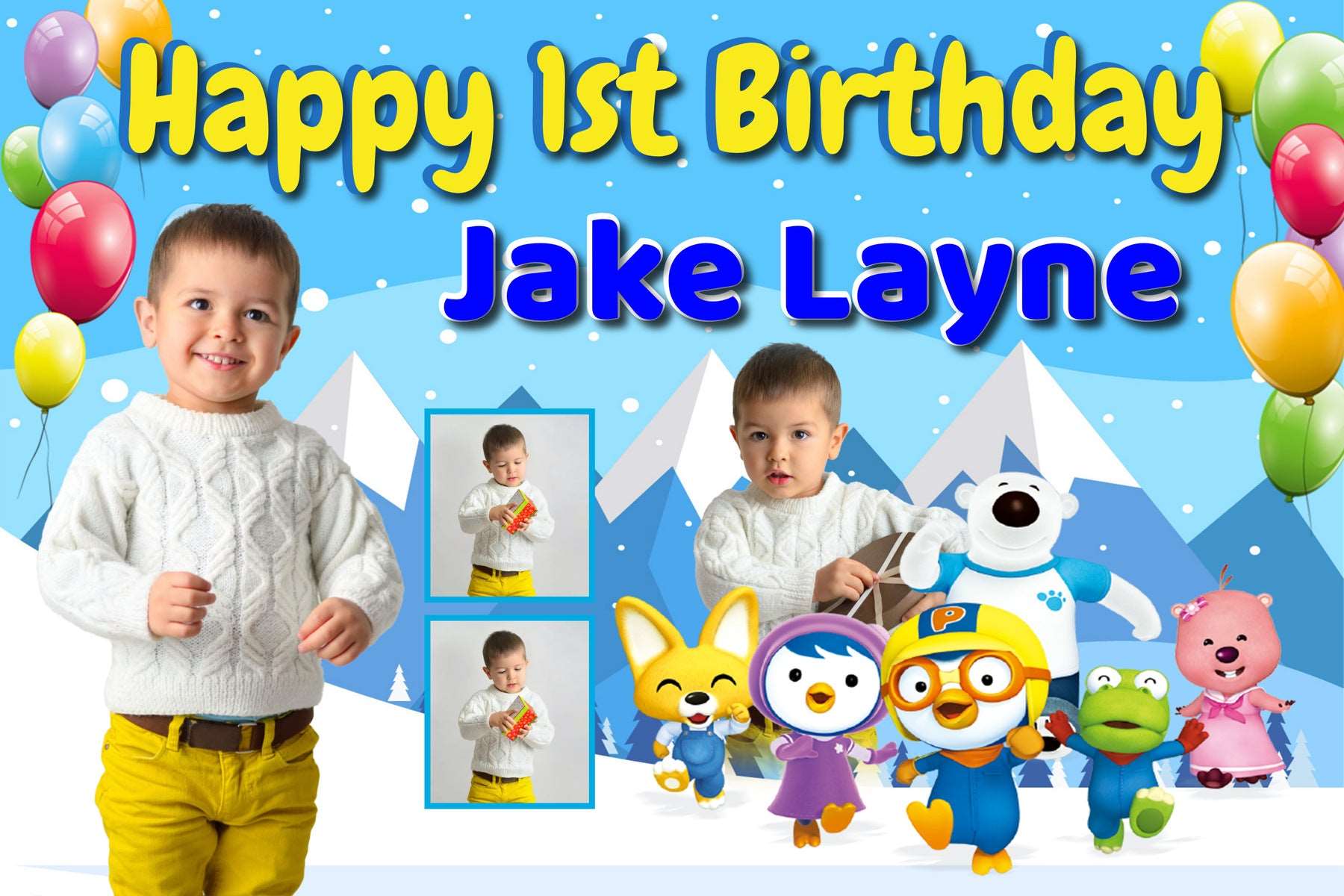 Adorable Pororo Theme Personalized PVC Flex Banner - Custom Birthday Party Decor - Yalla Printing