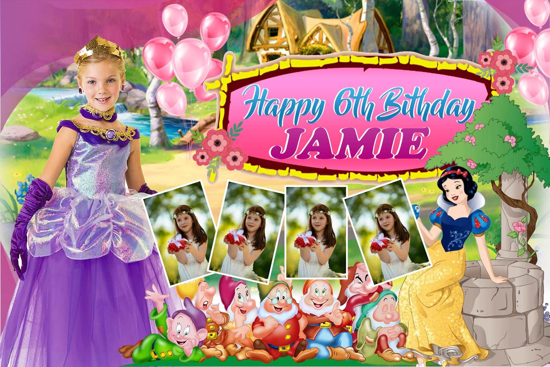 Enchanting Snow White Theme Personalized PVC Flex Banner - Customized Party Decor for Magical Birthdays - Yalla Printing