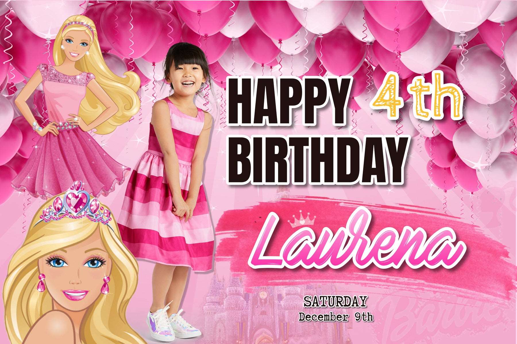 Glamorous Pink Barbie Princess Birthday Banner - Personalized with Name and Age - Yalla Printing