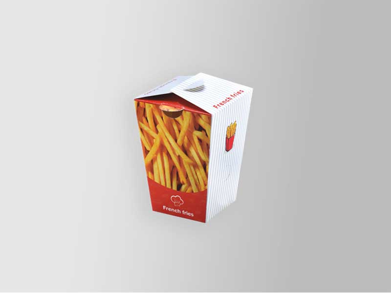 French Fries Box – Food Grade, 250 GSM, 4-Color, 1-Side Varnish (7.5x7.5x11 cm) | Yalla Printing - Yalla Printing