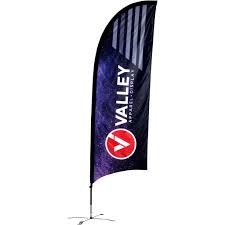 Curved Top Flag – Single-Sided Knitted Polyester, 85x300 cm | Aluminum Pole & Heavy 35kg Water Base | Yalla Printing - Yalla Printing