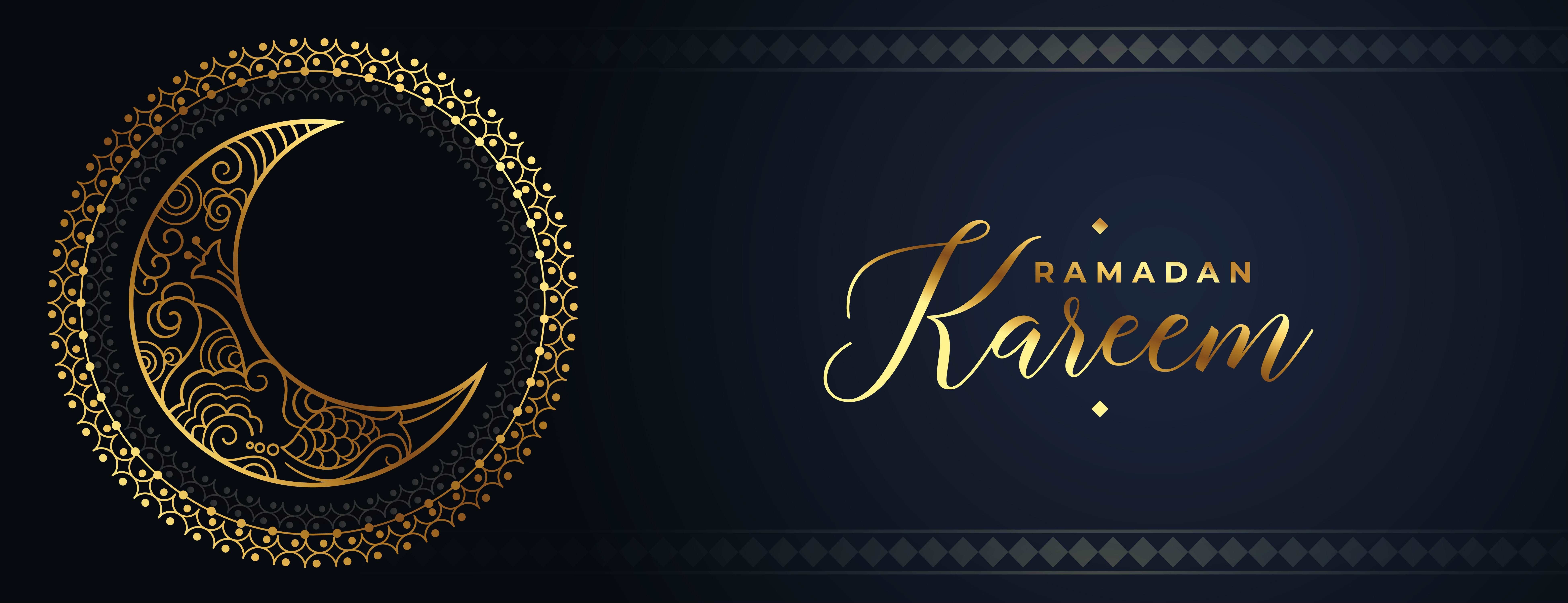 Elegant Golden Moon Ramadan Kareem Banner in Arabic Style - Decorative Islamic Celebration Décor - Yalla Printing